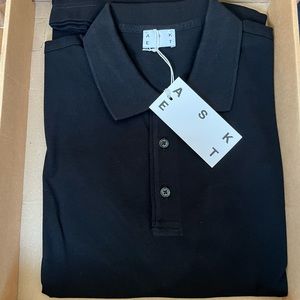 2 ASKET PIQUE POLO LARGE SHIRTS, BRAND NEW WITH TAGS, DARK NAVY AND DARK OLIVE